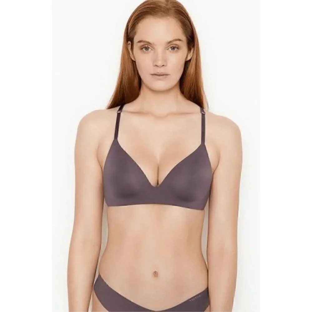 Victorias Secret Gray T-Shirt Smooth Lightly Lined Wireless T-Shirt Bra 34DD